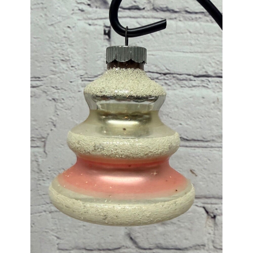 Vintage Shiny Brite Tornado UFO Pink Mica Glass Christmas Ornament Striped